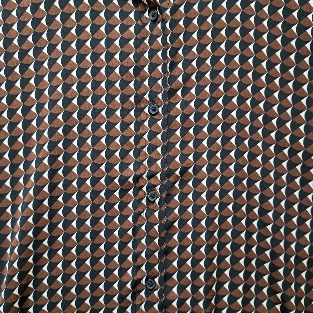 Mens Banana Republic Button Down Brown Black Geometric Print 100% Polyester